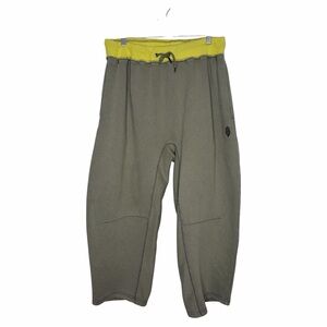 Free People You Wish Pants Size Large Barrel Leg Green and Yellow Cotton Blend.